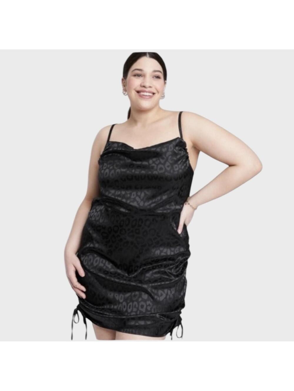 Wild Fable Black Satin Leopard Print Slip Mini Dress - XXL - Club Nightlife Sexy